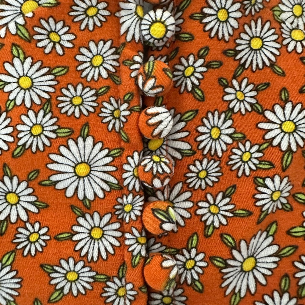 Forever 21 Orange Daisy Print Crop Cami Top Button Front - Picture 4 of 7